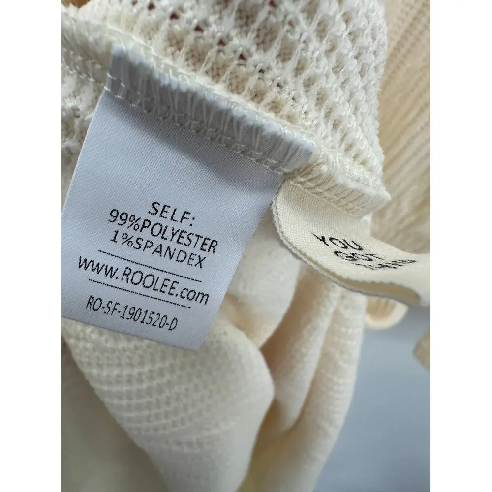Roolee Dress Women MEDIUM Yellow Cream Knit Long Sleeve Patch Pocket Modest Midi
